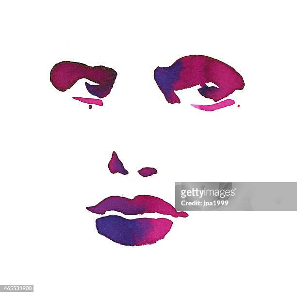 graphic face painted with aquarelle colors - glam rock stock illustrations
