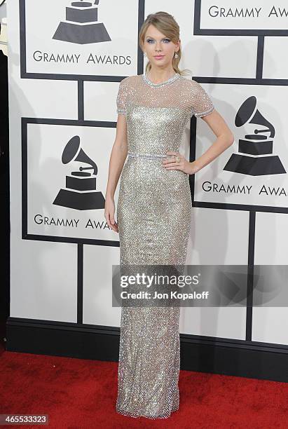 Singer Taylor Swift arrives at the 56th GRAMMY Awards at Staples Center on January 26, 2014 in Los Angeles, California.