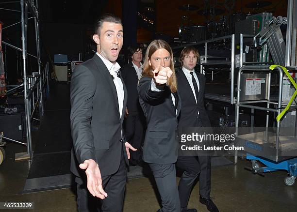 Musicians Adam Levine, James Valentine and Mickey Madden of Maroon 5 attend "The Night That Changed America: A GRAMMY Salute To The Beatles" at the...