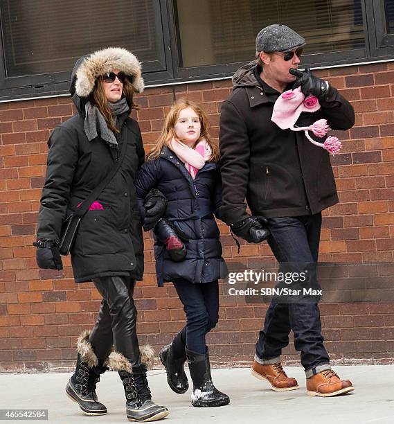 Brooke Shields, Chris Henchy and daughter are seen on March 7, 2015 in New York City.