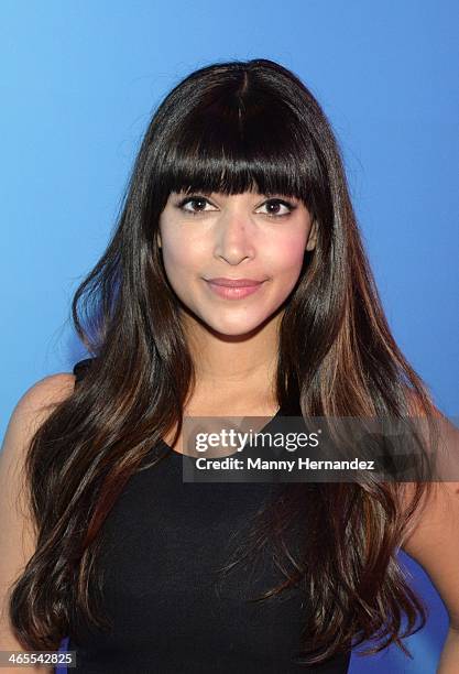 Hannah Simone is sighted at NATPE 2014 in Miami Beach at Fontainebleau Miami Beach on January 27, 2014 in Miami Beach, Florida.