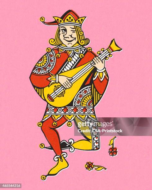 illustrations, cliparts, dessins animés et icônes de jocker jouant le mandoline - joker card