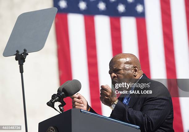 Representative John Lewis, Democrat of Georgia and one of the original Selma marchers, speaks during an event marking the 50th Anniversary of the...