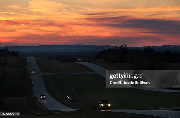 Cars drive along U.S. Highway 80, the route taken during the Selma to Montgomery civil rights march in 1965, on March 7, 2015 in Lowndes County,...