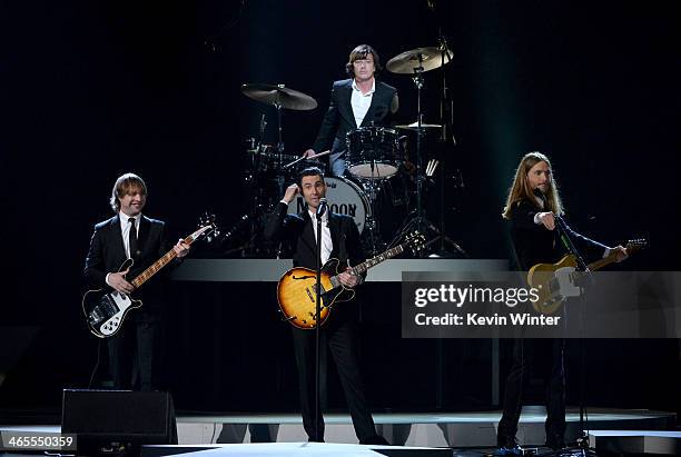 Recording artists Mickey Madden, Adam Levine, Matt Flynn and James Valentine of Maroon 5 perform onstage during "The Night That Changed America: A...