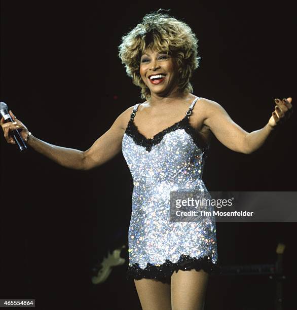 Tina Turner performs at Shoreline Amphitheatre on May 23, 1997 in Mountain View California.