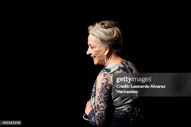 Mexican actress, screenwriter and producer Isela Vega receives the Mayahuel de Plata award during the opening celebration of the 30° Guadalajara...