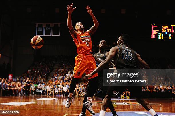 Scottie Wilbekin of the Taipans loses the ball during game two of the NBL Grand Final series between the New Zealand Breakers and the Cairns Taipans...