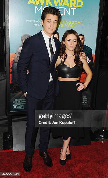 Actor Miles Teller and actress Addison Timlin arrive at the Los Angeles Premiere "That Awkward Moment" at Regal Cinemas L.A. Live on January 27, 2014...