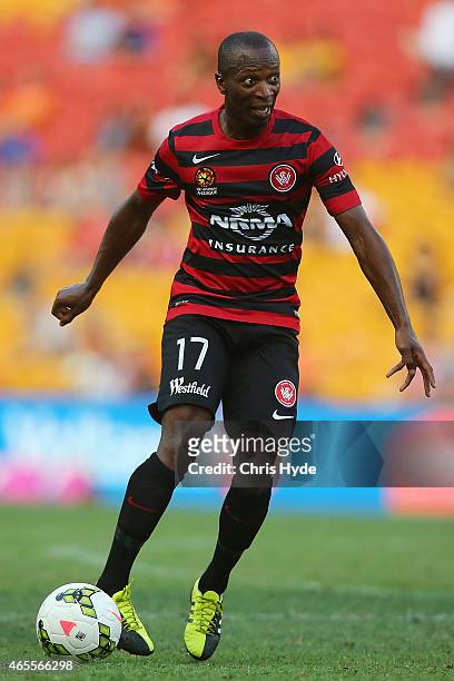 Romeo Castelen of the Wanderers controls the ball during the round 20 A-League match between the Brisbane Roar and the Western Sydney Wanderers at...