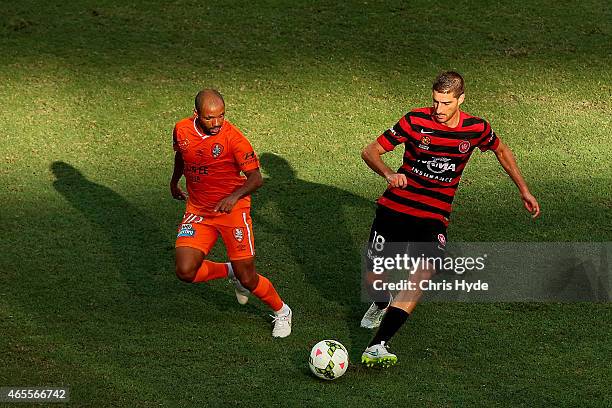 Lacopo La Rocca of the Wanderers controls the ball during the round 20 A-League match between the Brisbane Roar and the Western Sydney Wanderers at...