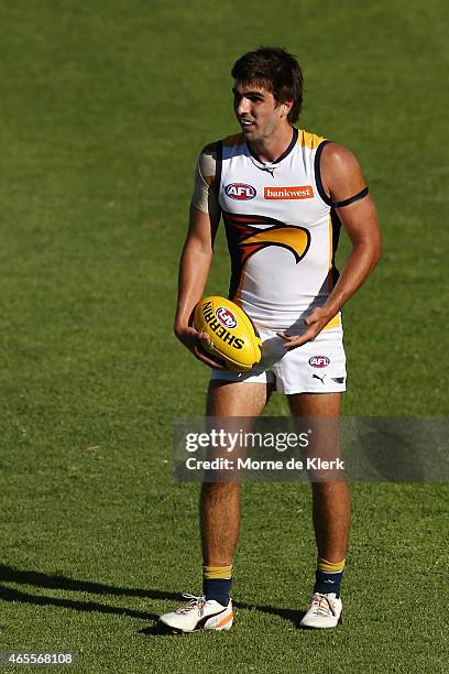 Andrew Gaff of the Eagles prepares to kick the ball during the NAB Challenge match between the Port Adelaide Power and the West Coast Eagles at...
