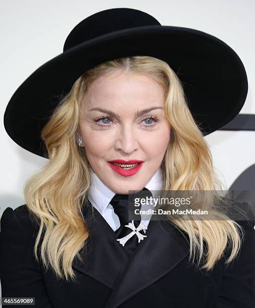 Madonna arrives at the 56th Annual GRAMMY Awards at Staples Center on January 26, 2014 in Los Angeles, California.