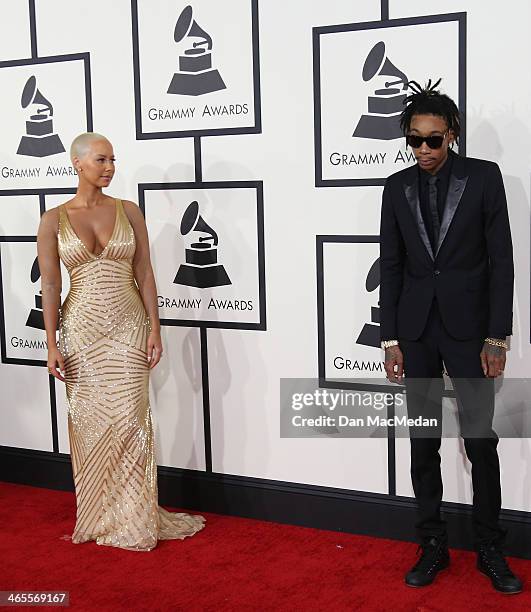 Wiz Khalifa and Amber Rose arrive at the 56th Annual GRAMMY Awards at Staples Center on January 26, 2014 in Los Angeles, California.