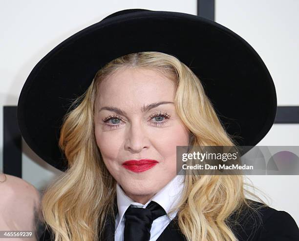 Madonna arrives at the 56th Annual GRAMMY Awards at Staples Center on January 26, 2014 in Los Angeles, California.