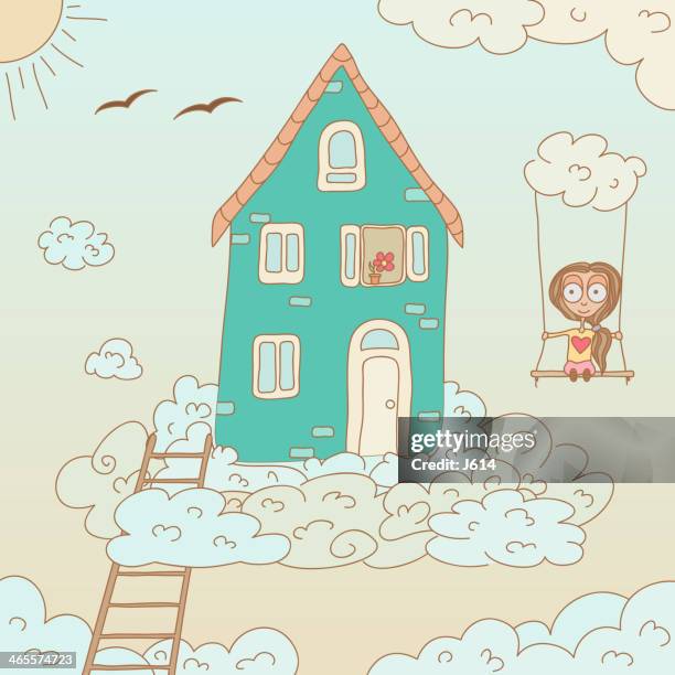 stockillustraties, clipart, cartoons en iconen met dream home - touwschommel