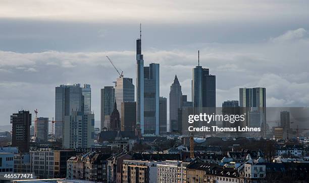 The general view from the eastside to the skyline of Frankfurt with the skycrapers on on January 27, 2014 in Frankfurt am Main, Germany. Deutsche...