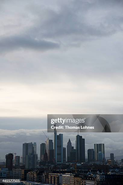 The general view from the eastside to the skyline of Frankfurt with the skycrapers on on January 27, 2014 in Frankfurt am Main, Germany. Deutsche...