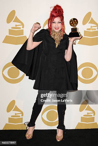 Cyndi Lauper poses in the press room at the 56th GRAMMY Awards at Staples Center on January 26, 2014 in Los Angeles, California.