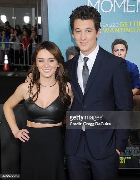 Actors Addison Timlin and Miles Teller arrive to the Los Angeles premiere of "That Awkward Moment" at Regal Cinemas L.A. Live on January 27, 2014 in...