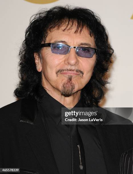 Tony Iommi of Black Sabbath poses in the press room at the 56th GRAMMY Awards at Staples Center on January 26, 2014 in Los Angeles, California.