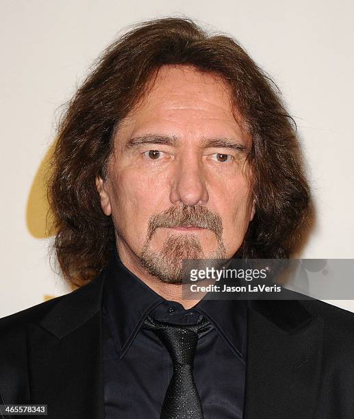Geezer Butler of Black Sabbath poses in the press room at the 56th GRAMMY Awards at Staples Center on January 26, 2014 in Los Angeles, California.