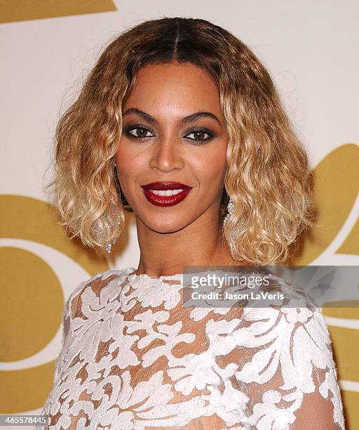 Beyonce poses in the press room at the 56th GRAMMY Awards at Staples Center on January 26, 2014 in Los Angeles, California.