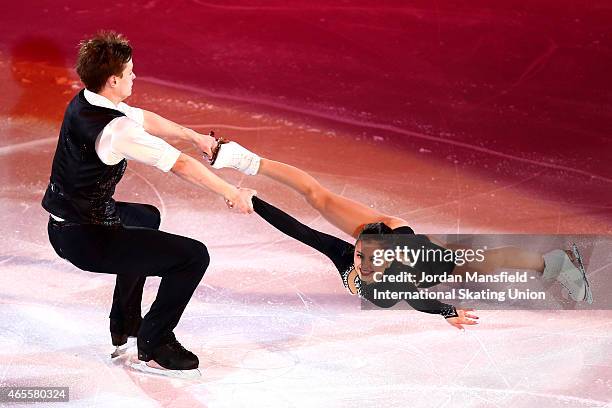 Maxim Miroshkin and Lina Fedorova of Russia perform during the Gala Exhibition on Day 5 of the ISU World Junior Figure Skating Championships at...