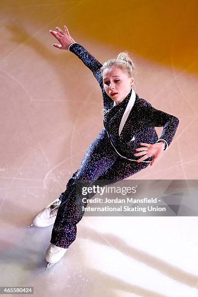 Serafima Sakhanovich of Ukraine performs during the Gala Exhibition on Day 5 of the ISU World Junior Figure Skating Championships at Tondiraba Ice...