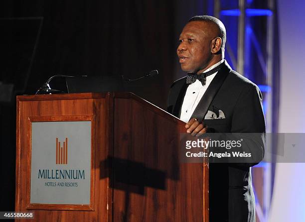Nigerian Ambassador Geoffrey Teneilabe speaks at the Society For Brain Mapping And Therapeutics 12th Annual World Congress Black Tie Gala at...