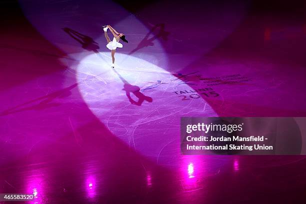 Wakaba Higuchi of Japan performs during the Gala Exhibition on Day 5 of the ISU World Junior Figure Skating Championships at Tondiraba Ice Arena on...
