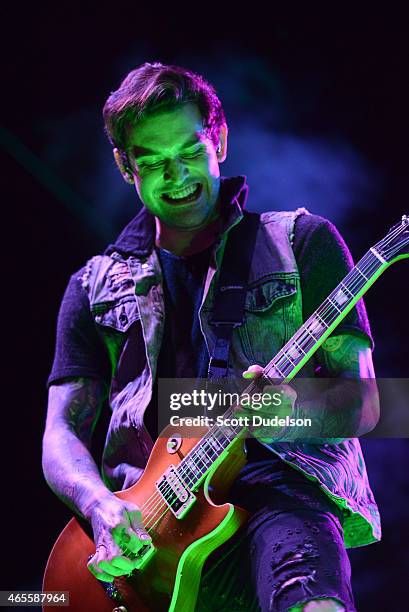 Guitarist Jack Fowler of the band Sleeping with Sirens performs onstage at the Self Help Festival on March 7, 2015 in San Bernardino, California.