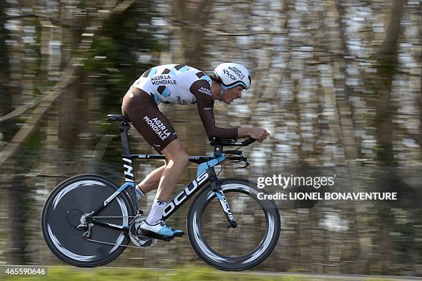 Belgium's Johan Van Summeren competes during the 6,7 km individual time-trial and prologue of the 73rd edition of the Paris-Nice cycling race, on...