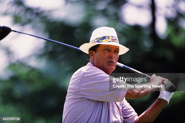 Chi-Chi Rodriguez swings during the the US Senior Open at Firestone Country Club in Akron, Ohio on June 5, 2002.