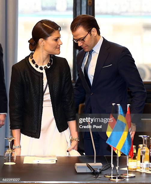 Crown Princess Victoria of Sweden and Prince Daniel of Sweden attend the "Modern Green Cities" conference at the Chamber of Commerce on January 28,...