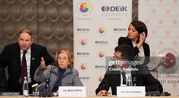 Turkish Economy Minister Zeybekci and French Foreign Trade Minister Nicole Bricq attend the Turkish French Business Forum in Istanbul, Turkey, on...