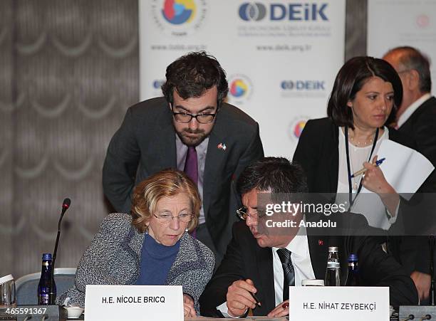 Turkish Economy Minister Zeybekci and French Foreign Trade Minister Nicole Bricq attend the Turkish French Business Forum in Istanbul, Turkey, on...