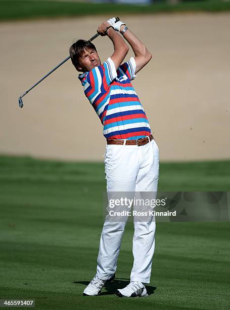 Robert-Jan Derksen of the Netherlands in action during the Champions Challenge prior to the Omega Dubai Desert Classic on the Majlis Course on...