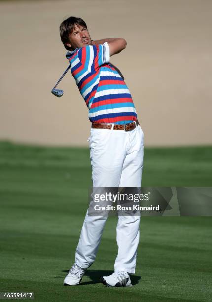 Robert-Jan Derksen of the Netherlands in action during the Champions Challenge prior to the Omega Dubai Desert Classic on the Majlis Course on...