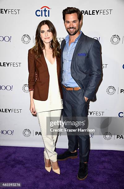 Actors Allison Williams and Andrew Rannells attend The Paley Center For Media's 32nd Annual PALEYFEST LA - "Girls" at Dolby Theatre on March 8, 2015...