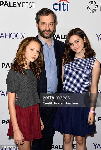 Actress Iris Apatow, executive producer Judd Apatow and actress Maude Apatow attend The Paley Center For Media's 32nd Annual PALEYFEST LA - "Girls"...