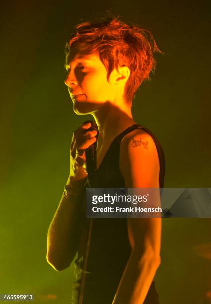 American Singer Channy Leaneagh of Polica performs live during a concert at the Heimathafen Neukoelln on January 27, 2014 in Berlin, Germany.