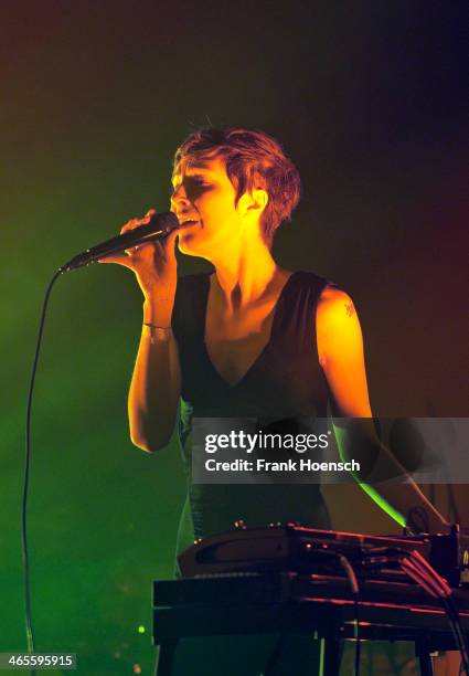 American Singer Channy Leaneagh of Polica performs live during a concert at the Heimathafen Neukoelln on January 27, 2014 in Berlin, Germany.