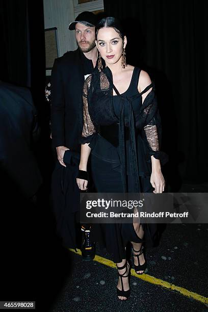 Johnny Wujek and singer Katy Perry attend the Givenchy show as part of the Paris Fashion Week Womenswear Fall/Winter 2015/2016 on March 8, 2015 in...