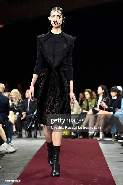 Model walks the runway during the Givenchy show as part of the Paris Fashion Week Womenswear Fall/Winter 2015/2016 on March 8, 2015 in Paris, France.