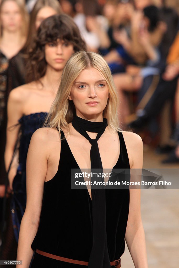 A model walks the runway during the Chloe show as part of the Paris ...