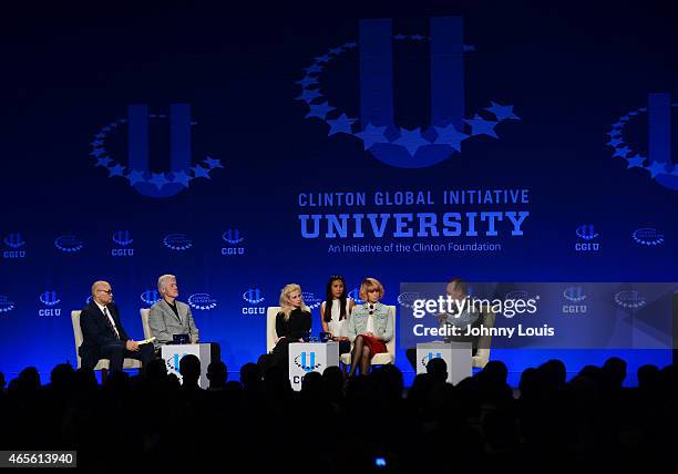 Larry Wilmore, Former U.S. President Bill Clinton, Maria Alekhina and Nadezhda Tolokonnikova of Pussy Riot and Paul Farmer attend Clinton Global...