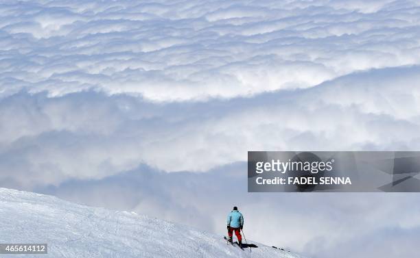 Man skis at the Oukaimeden ski resort, in the Atlas Mountains, 30 kilometres from the popular tourist resort of Marrakesh, on February 17, 2015. On a...