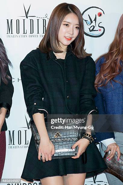 Member of South Korean girl group Dal Shabet attends the Moldir Launching Party on January 24, 2014 in Seoul, South Korea.