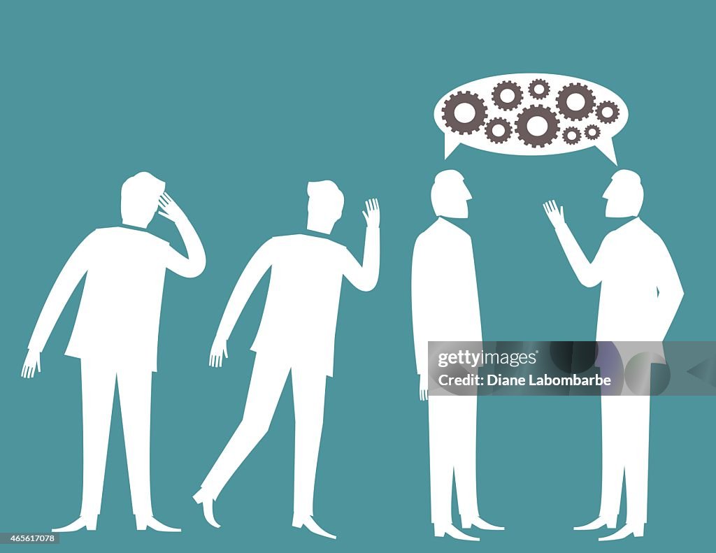 Two men are eavesdropping on another's conversation